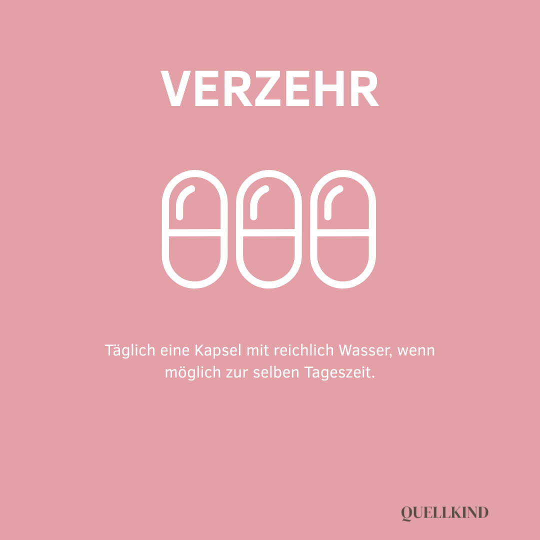 Täglich 1 Kapsel, ideal morgens zur gleichen Tageszeit