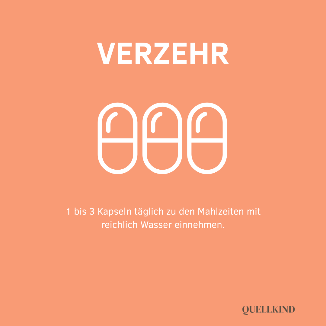 1–3 Kapseln täglich zu den Mahlzeiten mit reichlich Wasser einnehmen