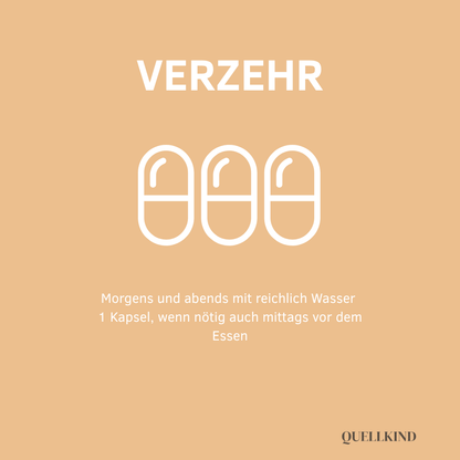 1 Kapsel morgens und abends, bei Bedarf mittags vor dem Essen