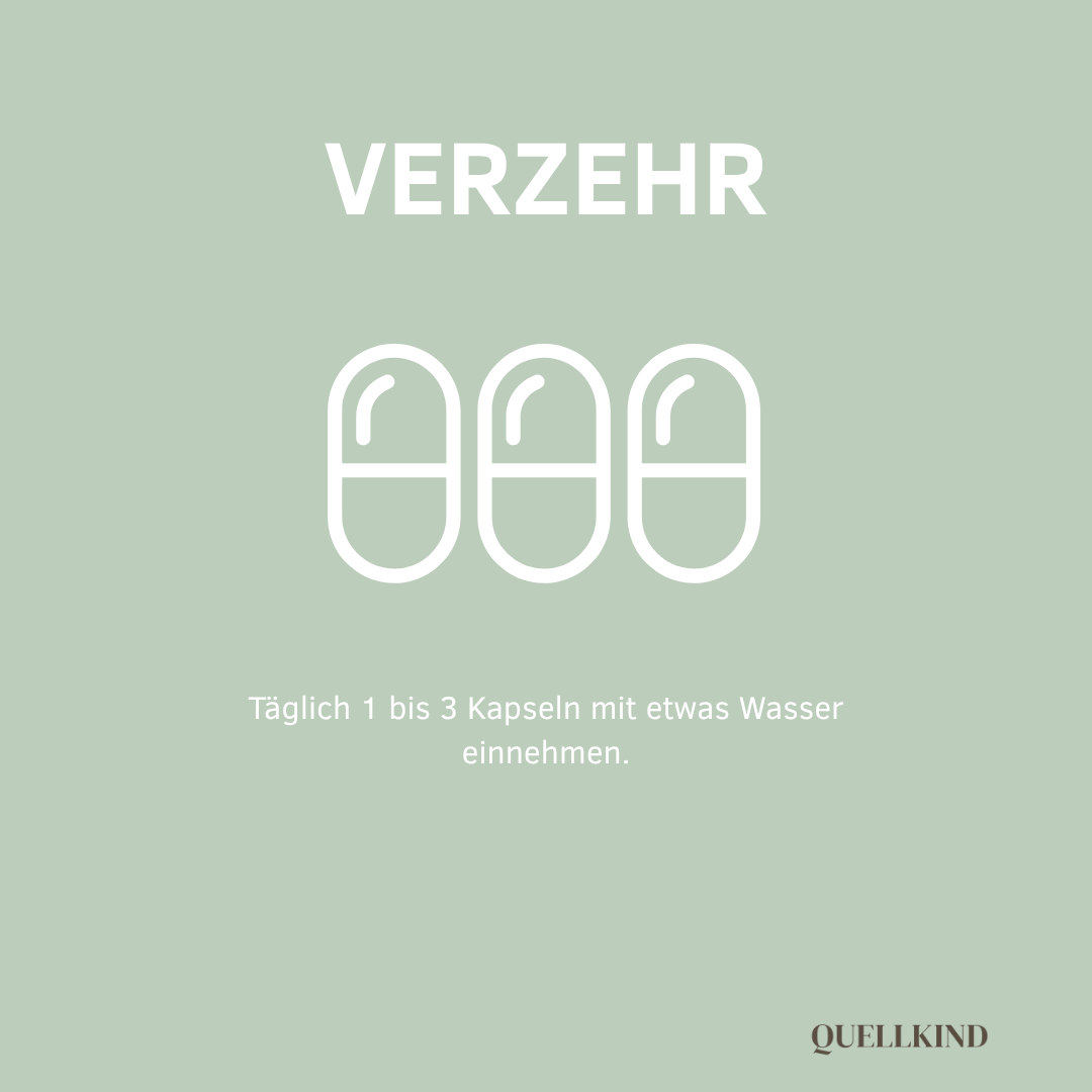 1–3 Kapseln täglich mit Wasser einnehmen